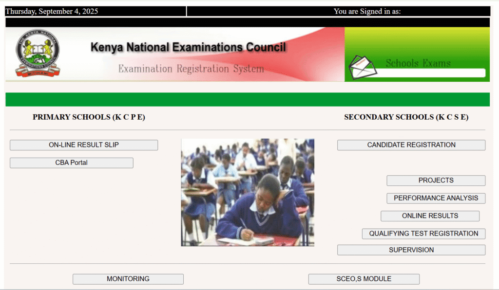 KNEC portal homepage